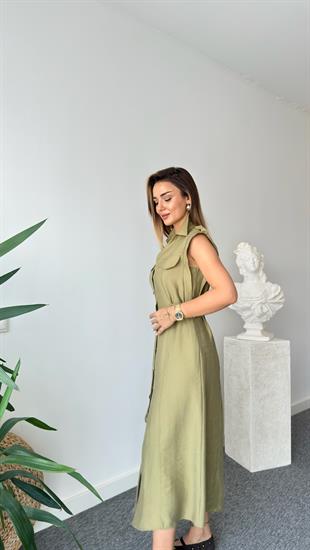 Yeşil Yan Kemerli Zra Model Tensel Elbise 