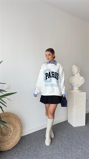 Gömlek Yaka Paris Yazılı Sweatshirt