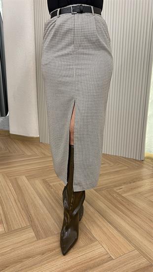 Lenox Yırtmaç Detaylı Kemerli Etek