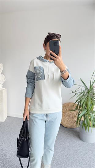 Pier Taş Ve Kot Detaylı Sweatshirt