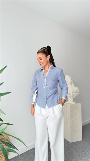 Güpürlü Slim Fit Çizgili Gömlek