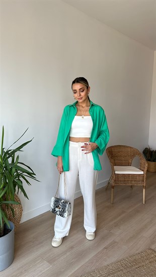 Oversize Yeşil Pamuklu Gömlek