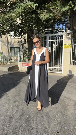 Beyaz Şerit Detaylı Elbise 