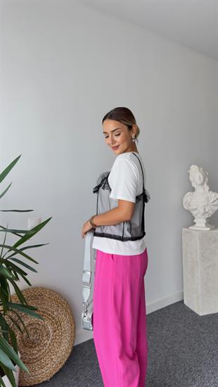 Tül Detaylı Baskılı Tshirt