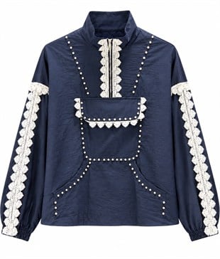 Lacivert Dantel Detaylı Astarlı Tasarım Sweatshirt