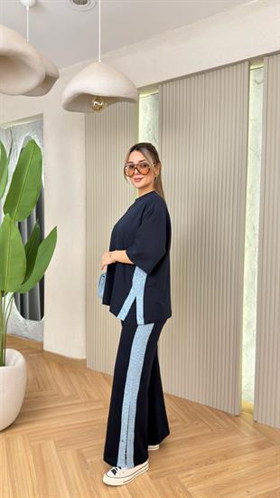 Lacivert Kot Payet Garnili Eşofman Takımı (ÖN SİPARİŞ ÜRÜNÜ)