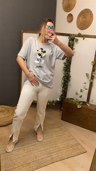 Mickey Baskı Gri Tshirt
