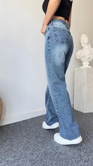 Wıde Leg Taşlamalı Mavi Jean