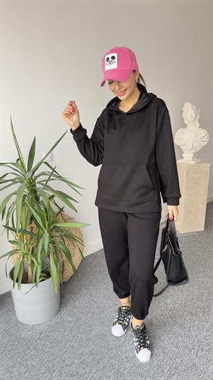Yanları Düğmeli Oys Siyah Modal Sweat