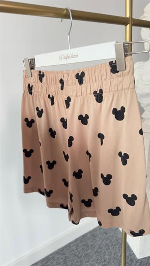Mickey Baskılı Krem Şortlu Takım