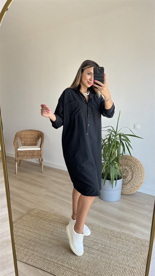 Sırt Pencere Detaylı Oversize Gömlek Elbise 
