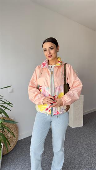 Lani Çiçek Desenli Pudra Yağmurluk