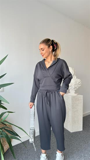 Gri Nela Kapüşonlu Modal Takım