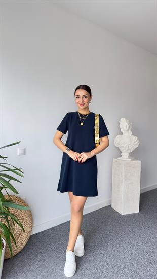 Kollar Volanlı Lacivert Modal Elbise 