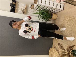 Taşlı Mickey Mouse Beyaz Sweat