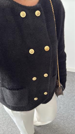 Massi Gold Düğmeli Siyah Hırka