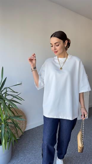 Vatkalı Premıum Beyaz Basic Tshirt