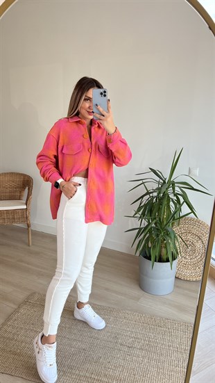 Turuncu Fuşya Ekoseli Ceket