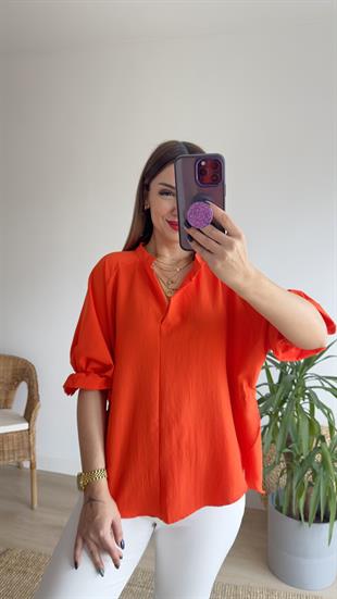 Sırtı Çapraz Detay Turuncu Bluz