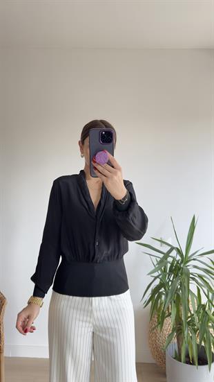 Giva Lastikli Siyah Bluz