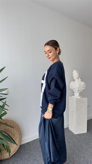 908 Yazılı Lacivert Sweatshirt