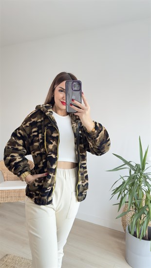 Kamuflaj Desen Peluş Mont 