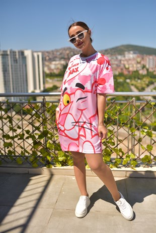 Pembe Panter Baskılı Elbise