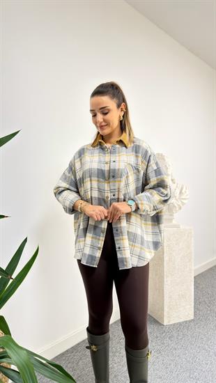 Gri Juti Kadife Yaka Ekose Gömlek