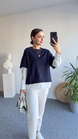 Kollar Gömlek Parçalı Lacivert Sweat