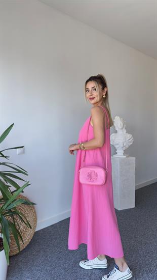 Pera Askılı Pembe Elbise