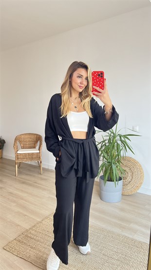 Kimonolu Siyah İkili Takım