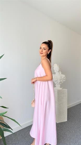 Pembe Ruma Askılı Elbise 