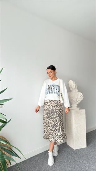 Leopar Amour Yazılı Sweatshirt
