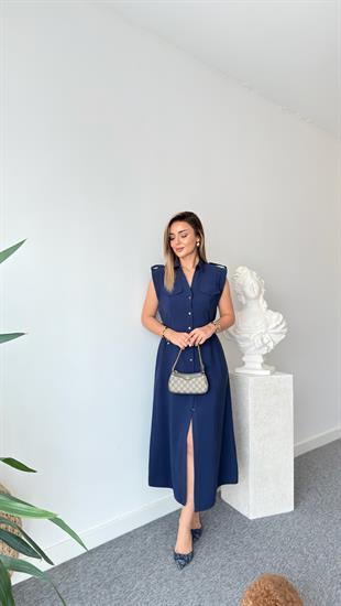 Lacivert Yan Kemerli Zra Model Tensel Elbise 