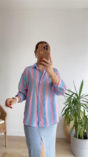 Ares Zra Model Pembe Çizgili Gömlek