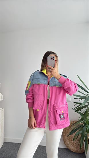 Efil Jean Detaylı Pembe Paraşüt Ceket