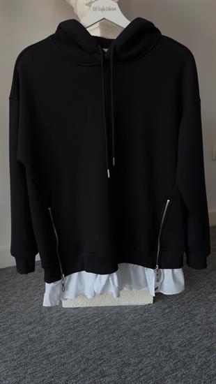 Altı Poplin Detay Yanlar Fermuarlı Siyah Sweat