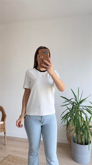 Ters Ribana Beyaz Massi Tshirt