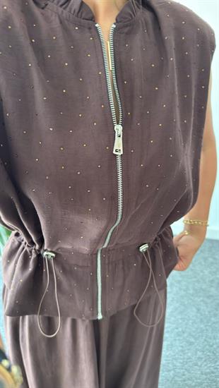 Kahve Quen Taş Detaylı Tensel Etekli Takım