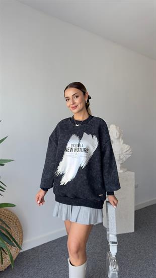 Rubi Önü Parlak Yazılı Sweatshirt