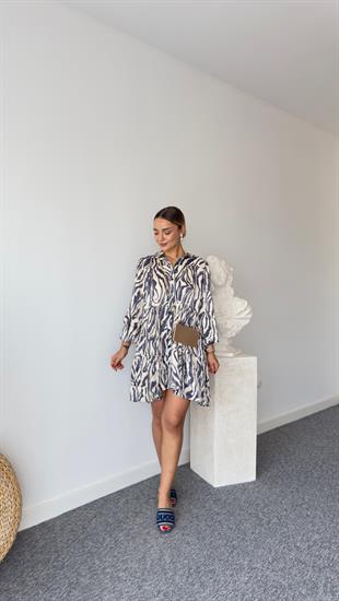Maris Düğmeli Zebra Desenli Elbise 