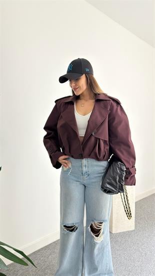 Bordo Balon Model Tek Düğme Ceket