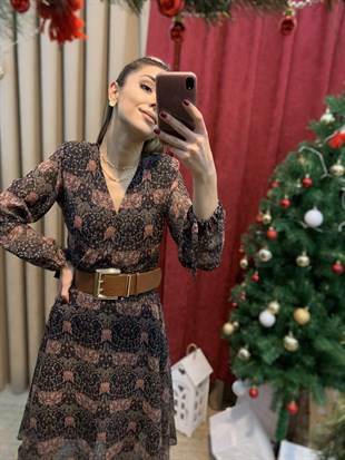 Kruvaze Yaka Şifon Elbise