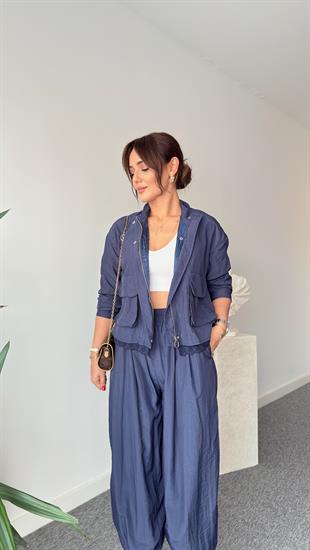 Lacivert Vika Brode Detaylı Paraşüt Takım