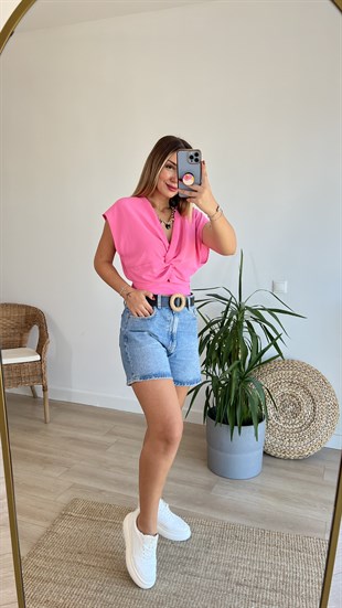 Düğüm Detaylı Pembe Bluz 
