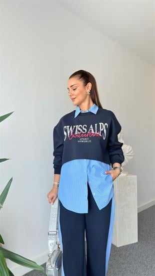 Loke Yazılı Sweat Gömlek Takım