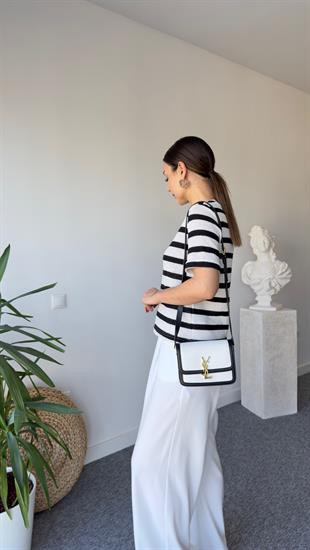 Yaka Ribanalı Çizgili Massi Bluz