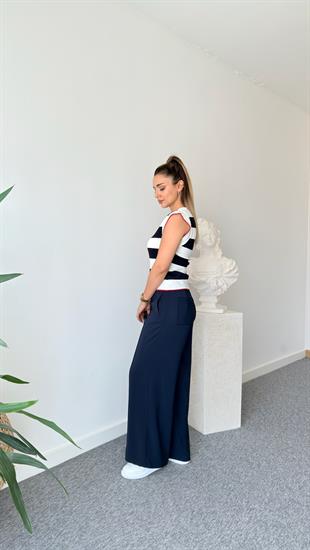 Çizgili Çift Renk Triko Atlet