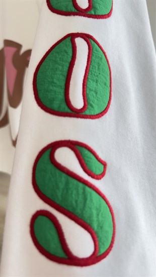 Renkli Baskılı Beyaz Sweatshirt