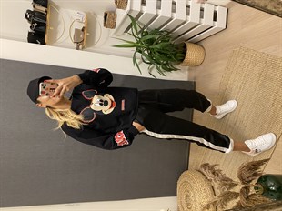 Taşlı Mickey Mouse Siyah Sweat